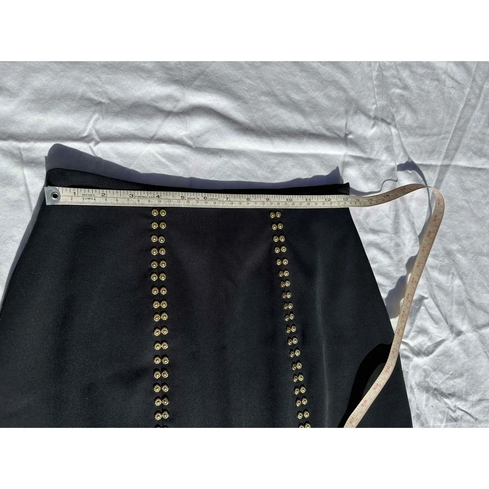 Erez Collections Midi Bedazzled Skirt 100% Wool Gold Studs Slits Black Women's S